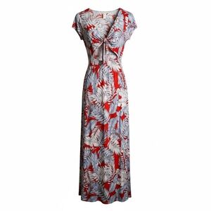 Style Rack Womens Leaf Maxi Dress Sz Large Red/Blue Tropical Vacation Beach